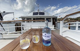 Whitetail Gin - a local artisan gin served on board. Photo Nigel Spencer